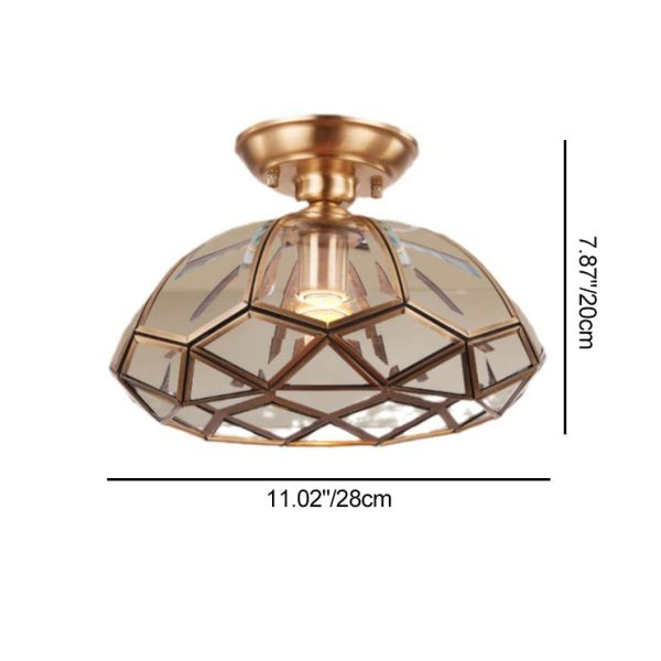 Traditional Vintage Brass & Glass Pyramid 1-Light Semi-Flush Mount Ceiling Light For Bedroom & Living Room - Image 4