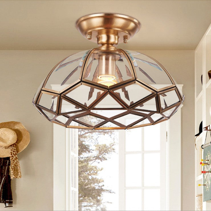 BS-Lighting-AM01510-5.jpg Traditional Vintage Brass & Glass Pyramid 1-Light Semi-Flush Mount Ceiling Light For Bedroom & Living Room - Image 1