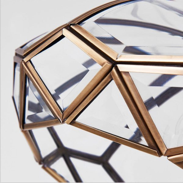 Traditional Vintage Brass & Glass Pyramid 1-Light Semi-Flush Mount Ceiling Light For Bedroom & Living Room - Image 5