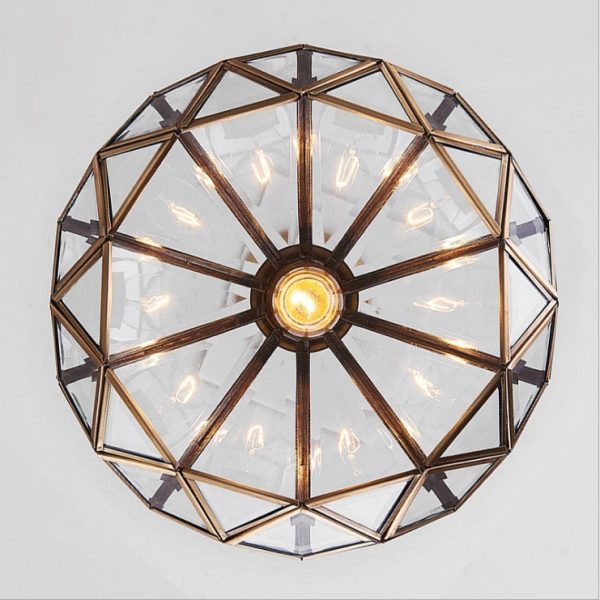 Traditional Vintage Brass & Glass Pyramid 1-Light Semi-Flush Mount Ceiling Light For Bedroom & Living Room - Image 6