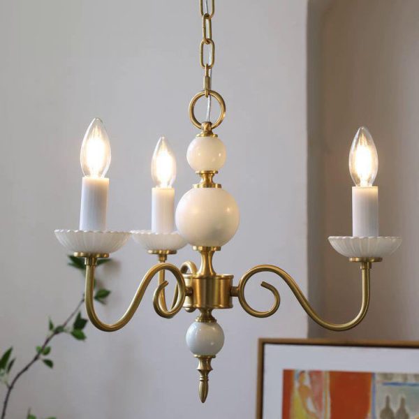 Traditional French Brass & Glass Candle Round 3/5-Light Chandelier For Bedroom & Living Room - Image 15