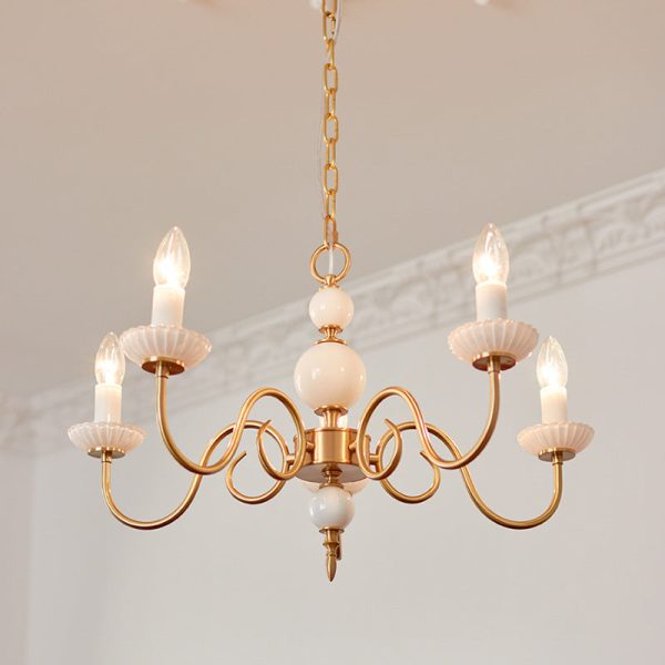 Traditional French Brass & Glass Candle Round 3/5-Light Chandelier For Bedroom & Living Room - Image 19