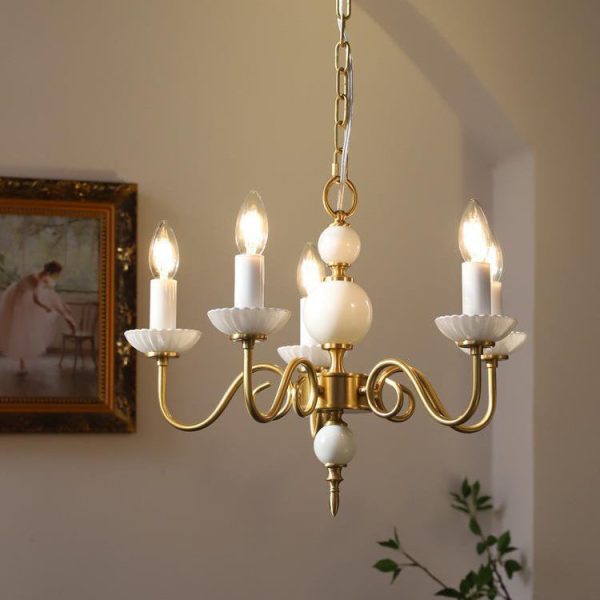 Traditional French Brass & Glass Candle Round 3/5-Light Chandelier For Bedroom & Living Room - Image 2