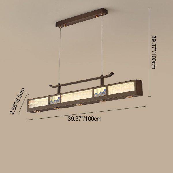 Traditional Chinese Iron, Acrylic & Stainless Steel Rectangular LED Chandelier For Dining Room & Living Room - Image 4