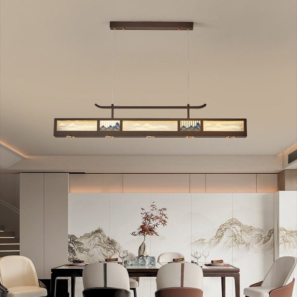Traditional Chinese Iron, Acrylic & Stainless Steel Rectangular LED Chandelier For Dining Room & Living Room - Image 3