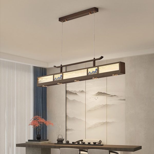 Traditional Chinese Iron, Acrylic & Stainless Steel Rectangular LED Chandelier For Dining Room & Living Room - Image 2