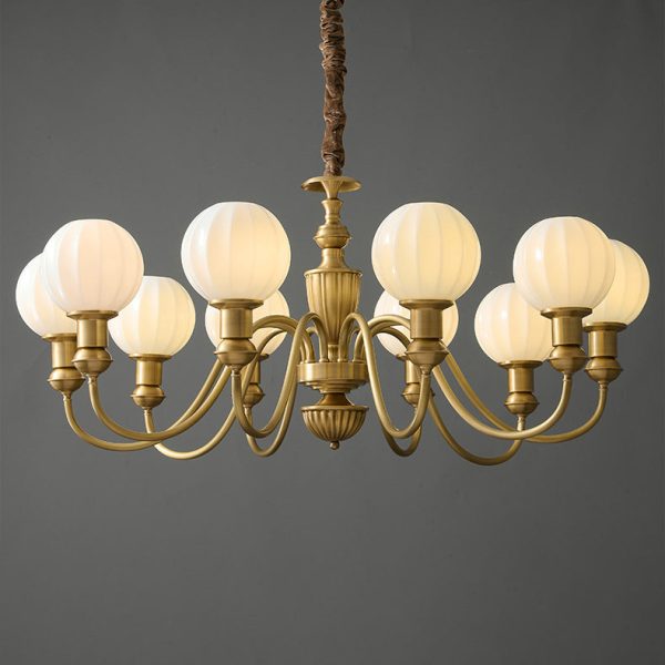 Traditional Vintage Brass & Glass Curved Round 6/8/10-Light Chandelier For Living Room & Bedroom - Image 16