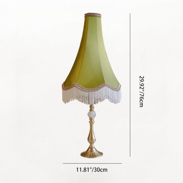Traditional Vintage Brass & Fabric Conical 1-Light Table Lamp For Bedroom And Living Room - Image 4