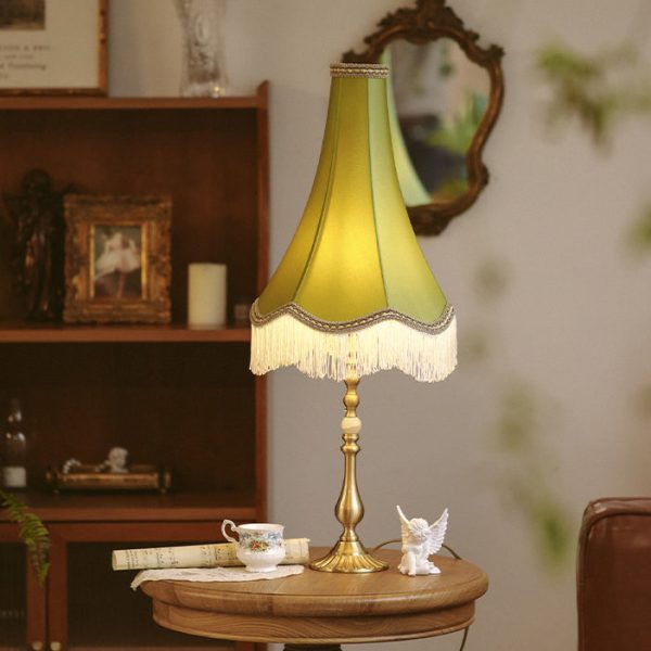 Traditional Vintage Brass & Fabric Conical 1-Light Table Lamp For Bedroom And Living Room - Image 20