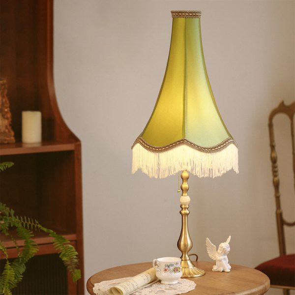 Traditional Vintage Brass & Fabric Conical 1-Light Table Lamp For Bedroom And Living Room - Image 21