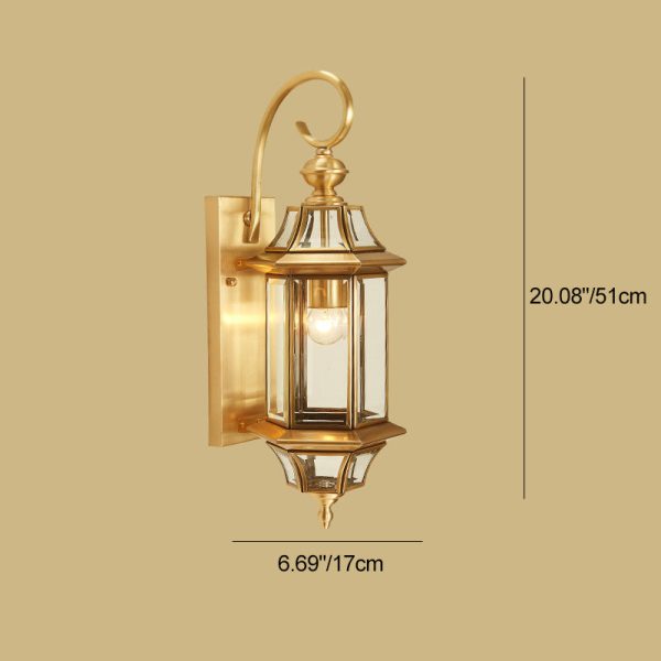 Traditional European Brass Glass Polygonal 1-Light Waterproof Wall Sconce Lamp For Bedroom Patio And Garden - Image 4