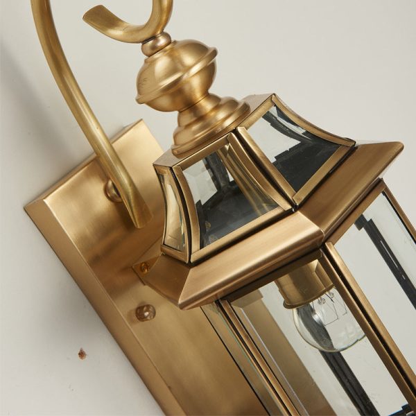 Traditional European Brass Glass Polygonal 1-Light Waterproof Wall Sconce Lamp For Bedroom Patio And Garden - Image 6
