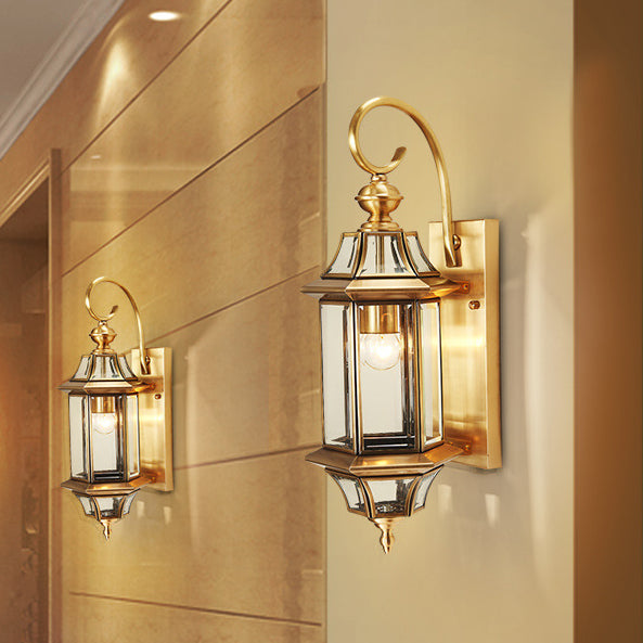 BS-Lighting-AM01660-2.jpg Traditional European Brass Glass Polygonal 1-Light Waterproof Wall Sconce Lamp For Bedroom Patio And Garden - Image 3