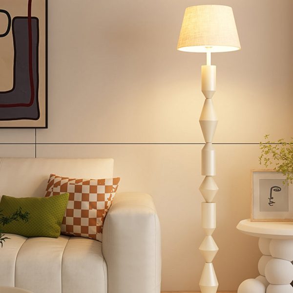 Traditional French Iron & Fabric Geometric Round 1-Light Standing Floor Lamp For Bedroom & Living Room