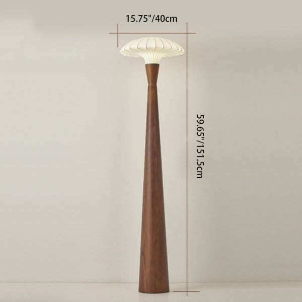 Traditional French Wood & Silk Dome Shade 1-Light Standing Floor Lamp For Bedroom & Living Room - Image 4