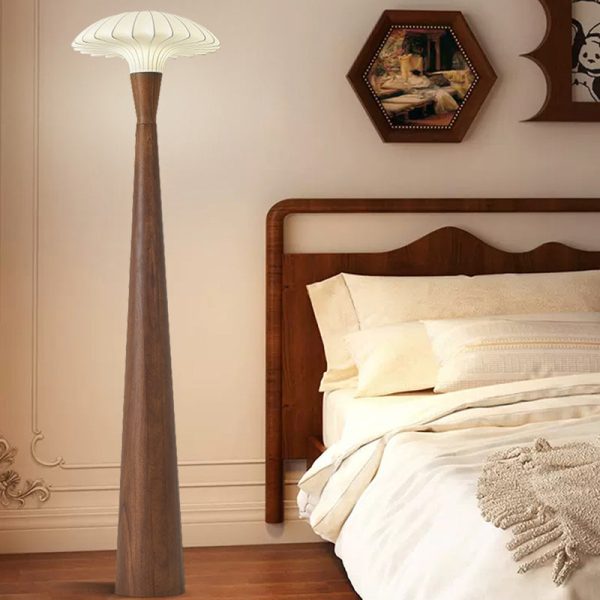 Traditional French Wood & Silk Dome Shade 1-Light Standing Floor Lamp For Bedroom & Living Room - Image 2