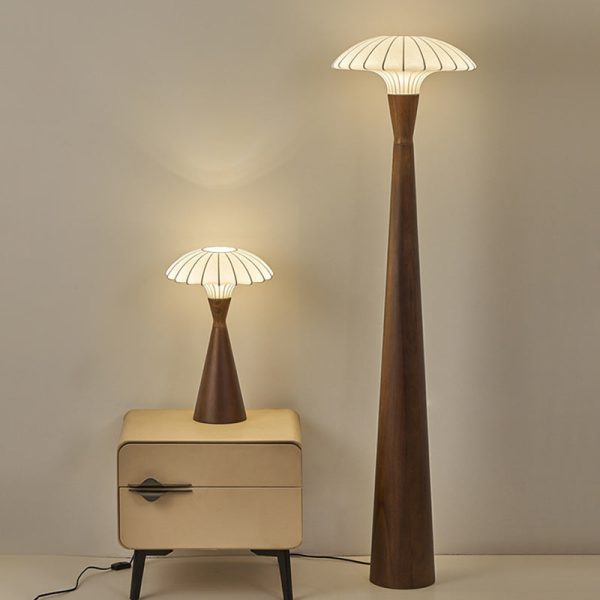 Traditional French Wood & Silk Dome Shade 1-Light Standing Floor Lamp For Bedroom & Living Room - Image 7