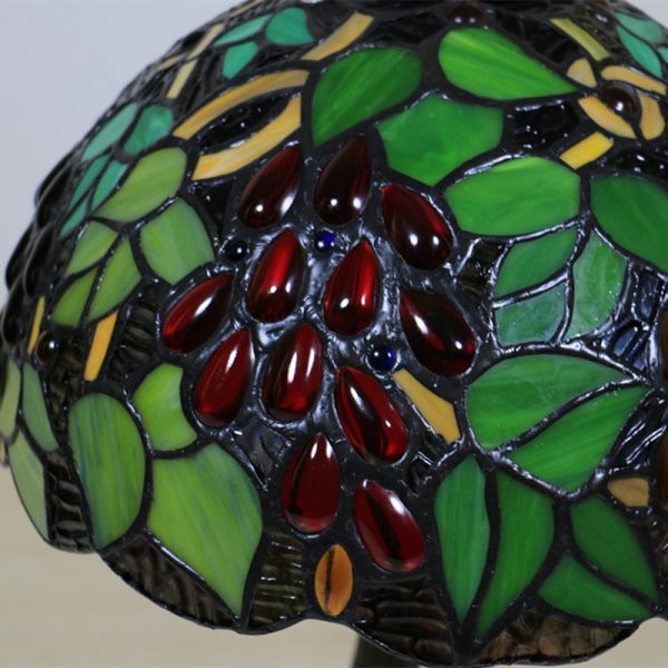Traditional Tiffany Zinc Alloy & Stained Glass Round 1-Light Table Lamp For Bedroom & Living Room - Image 6