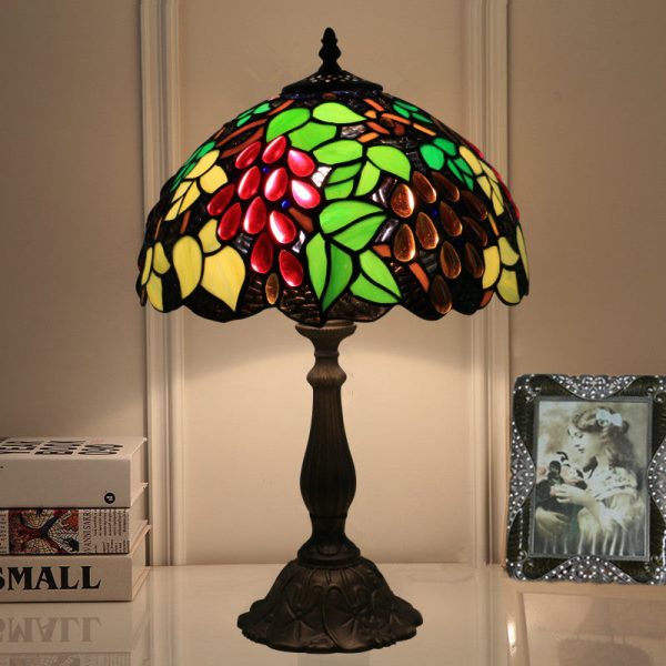 Traditional Tiffany Zinc Alloy & Stained Glass Round 1-Light Table Lamp For Bedroom & Living Room - Image 2