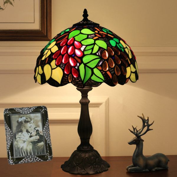 Traditional Tiffany Zinc Alloy & Stained Glass Round 1-Light Table Lamp For Bedroom & Living Room - Image 14
