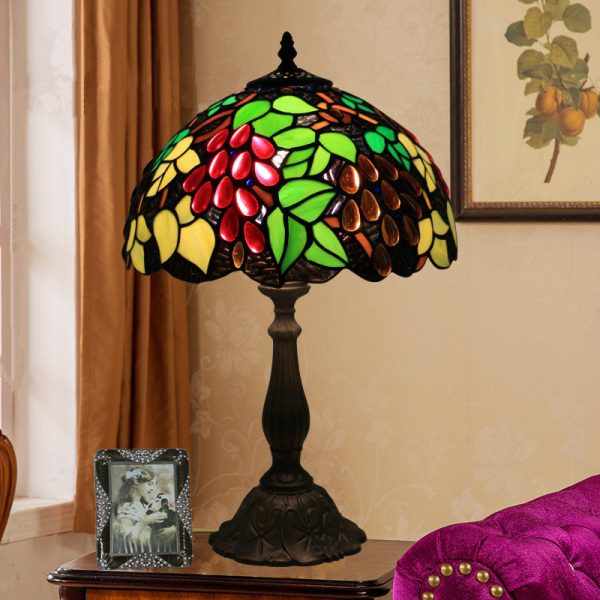 Traditional Tiffany Zinc Alloy & Stained Glass Round 1-Light Table Lamp For Bedroom & Living Room - Image 15