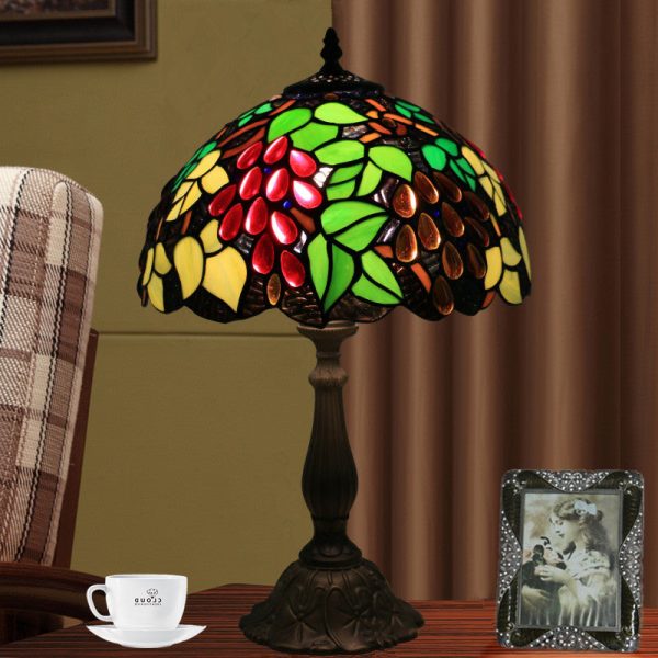 Traditional Tiffany Zinc Alloy & Stained Glass Round 1-Light Table Lamp For Bedroom & Living Room - Image 16