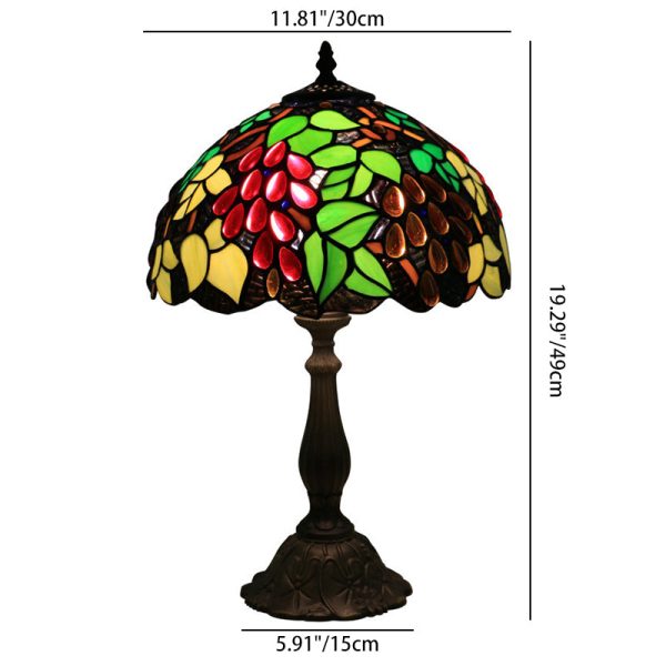 Traditional Tiffany Zinc Alloy & Stained Glass Round 1-Light Table Lamp For Bedroom & Living Room - Image 4
