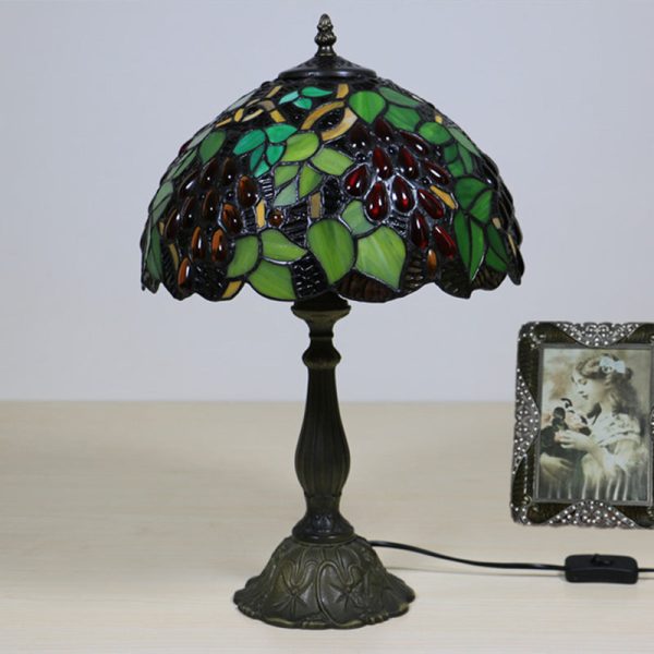 Traditional Tiffany Zinc Alloy & Stained Glass Round 1-Light Table Lamp For Bedroom & Living Room - Image 12