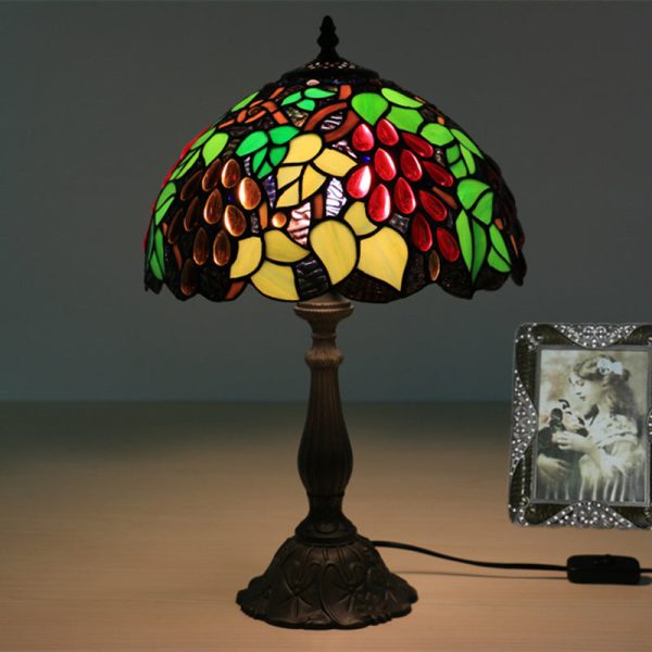 Traditional Tiffany Zinc Alloy & Stained Glass Round 1-Light Table Lamp For Bedroom & Living Room - Image 3