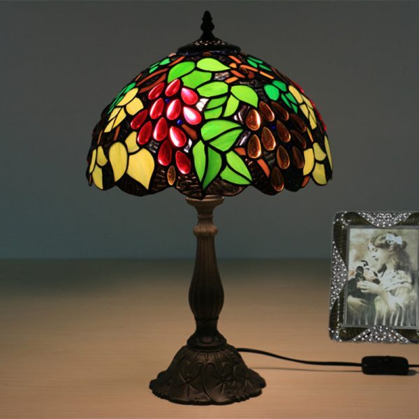 Traditional Tiffany Zinc Alloy & Stained Glass Round 1-Light Table Lamp For Bedroom & Living Room - Image 13