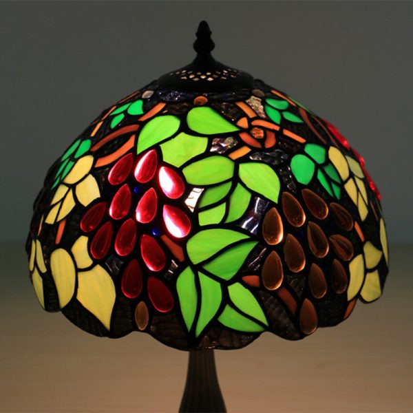 Traditional Tiffany Zinc Alloy & Stained Glass Round 1-Light Table Lamp For Bedroom & Living Room - Image 9