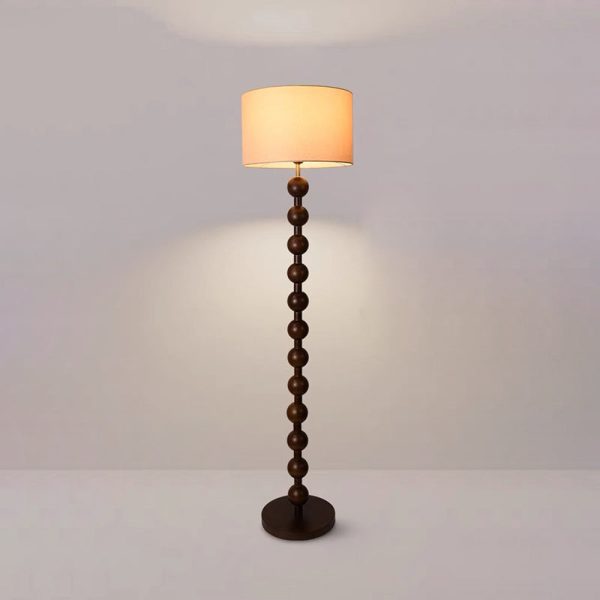 Traditional Vintage Wood & Fabric Round 1-Light Standing Floor Lamp For Bedroom & Living Room - Image 6