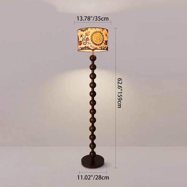 Traditional Vintage Wood & Fabric Round 1-Light Standing Floor Lamp For Bedroom & Living Room - Image 4