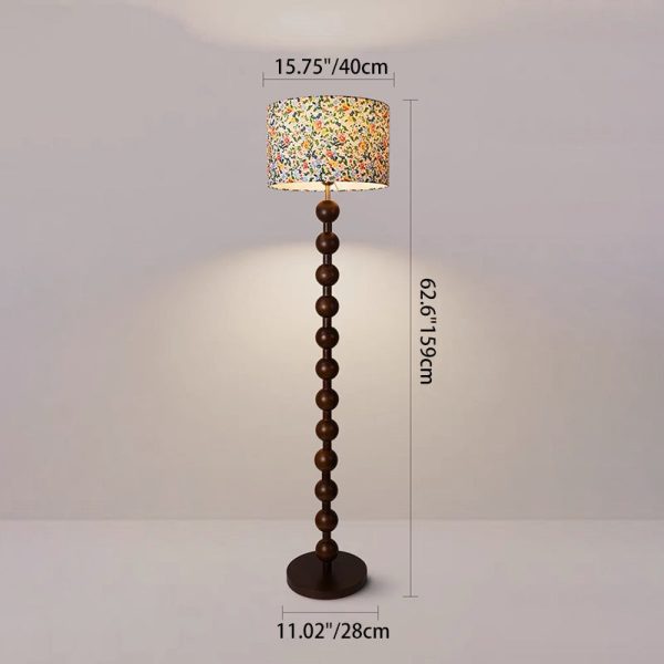 Traditional Vintage Wood & Fabric Round 1-Light Standing Floor Lamp For Bedroom & Living Room - Image 5
