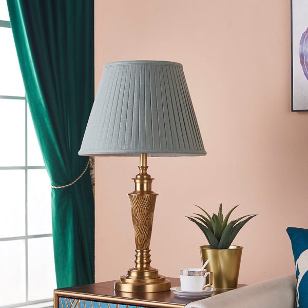 Traditional Rustic Brass Fabric Round 1-Light Table Lamp For Bedroom & Living Room - Image 3