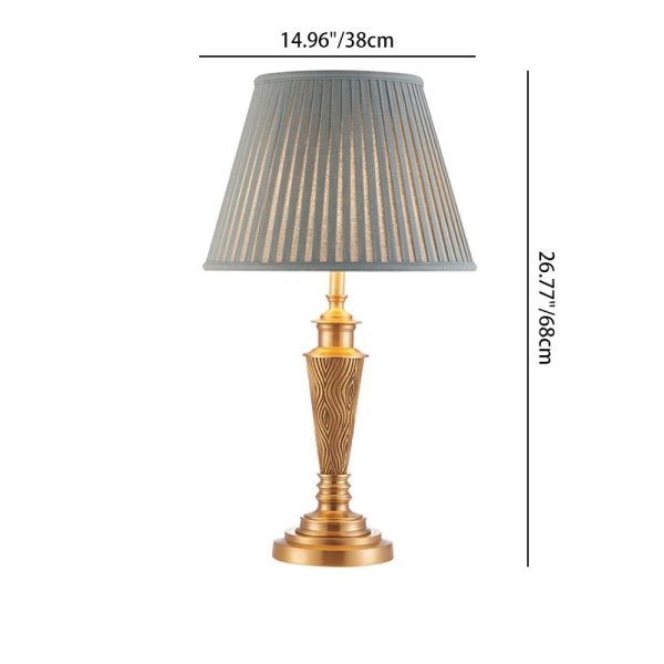 Traditional Rustic Brass Fabric Round 1-Light Table Lamp For Bedroom & Living Room - Image 4