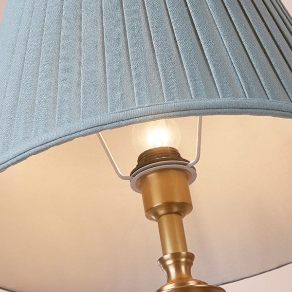 Traditional Rustic Brass Fabric Round 1-Light Table Lamp For Bedroom & Living Room - Image 7