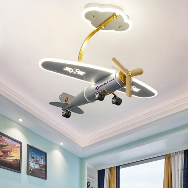 Contemporary Creative Metal & Acrylic Airplane Shape LED Semi-Flush Mount Ceiling Light For Kids Bedroom & Living Room - Image 2