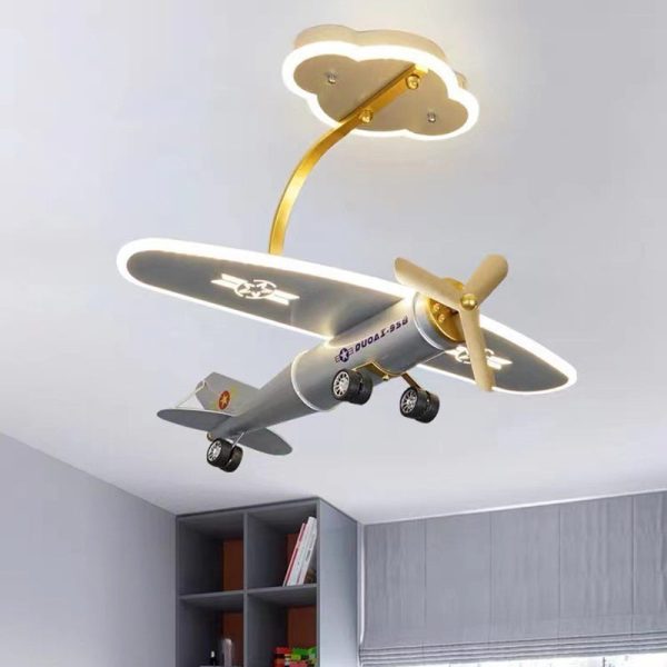 Contemporary Creative Metal & Acrylic Airplane Shape LED Semi-Flush Mount Ceiling Light For Kids Bedroom & Living Room - Image 9