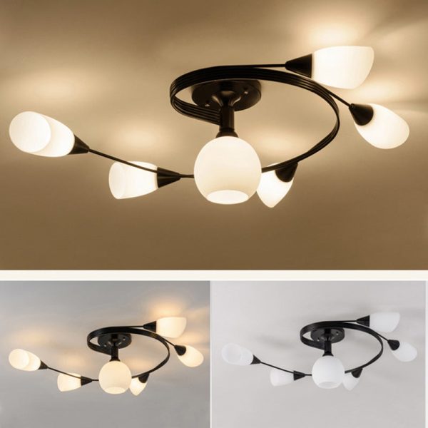 Contemporary Scandinavian Glass Iron Circular Floral Bud 4/6 Lights Semi-Flush Mount Ceiling Light For Bedroom And Living Room - Image 11