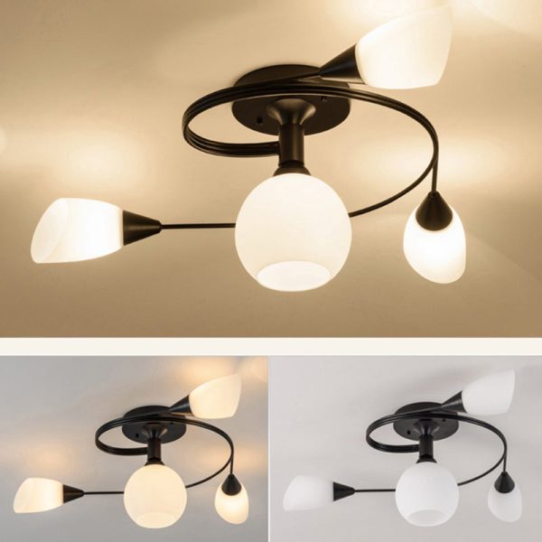 Contemporary Scandinavian Glass Iron Circular Floral Bud 4/6 Lights Semi-Flush Mount Ceiling Light For Bedroom And Living Room - Image 10