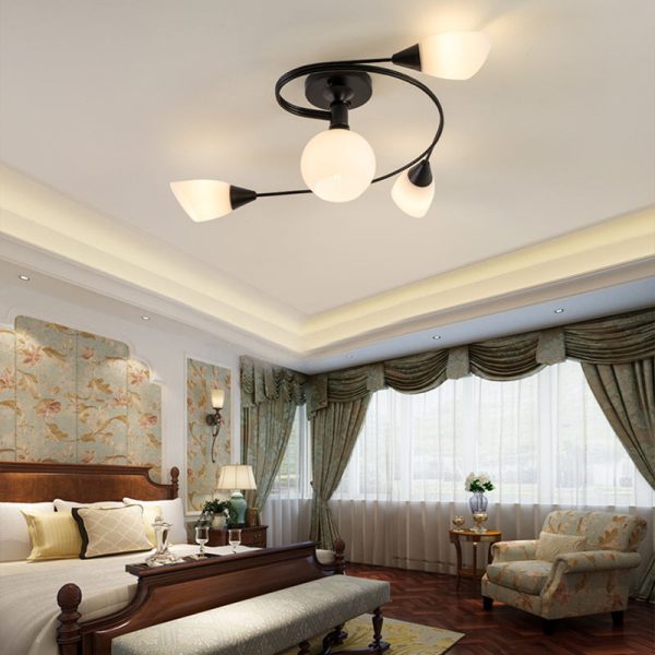 Contemporary Scandinavian Glass Iron Circular Floral Bud 4/6 Lights Semi-Flush Mount Ceiling Light For Bedroom And Living Room - Image 3