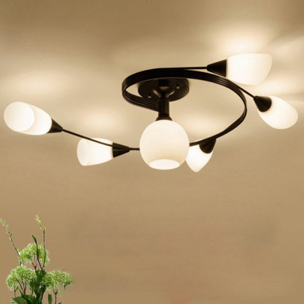 Contemporary Scandinavian Glass Iron Circular Floral Bud 4/6 Lights Semi-Flush Mount Ceiling Light For Bedroom And Living Room - Image 12