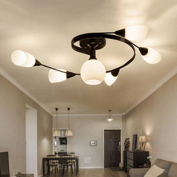 Contemporary Scandinavian Glass Iron Circular Floral Bud 4/6 Lights Semi-Flush Mount Ceiling Light For Bedroom And Living Room - Image 2