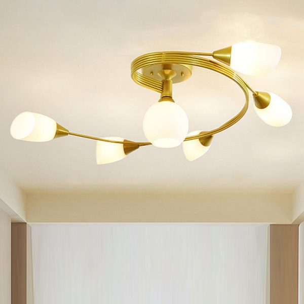 Contemporary Scandinavian Glass Iron Circular Floral Bud 4/6 Lights Semi-Flush Mount Ceiling Light For Bedroom And Living Room - Image 13