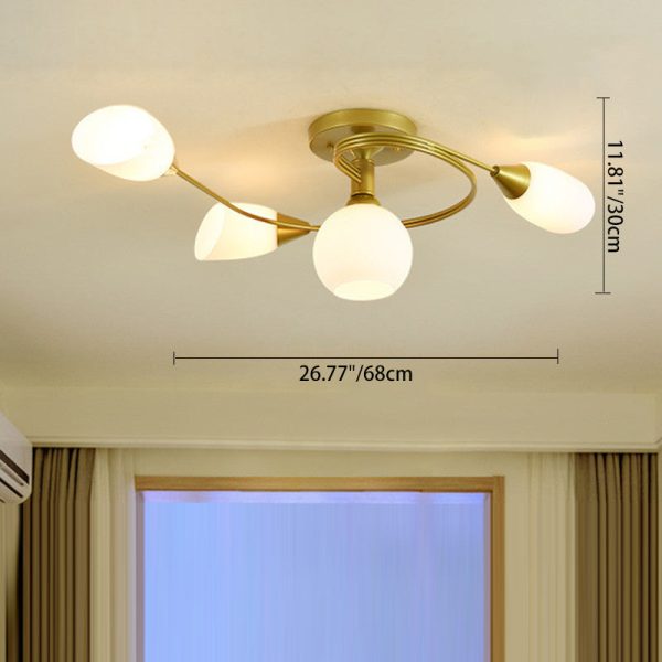 Contemporary Scandinavian Glass Iron Circular Floral Bud 4/6 Lights Semi-Flush Mount Ceiling Light For Bedroom And Living Room - Image 4