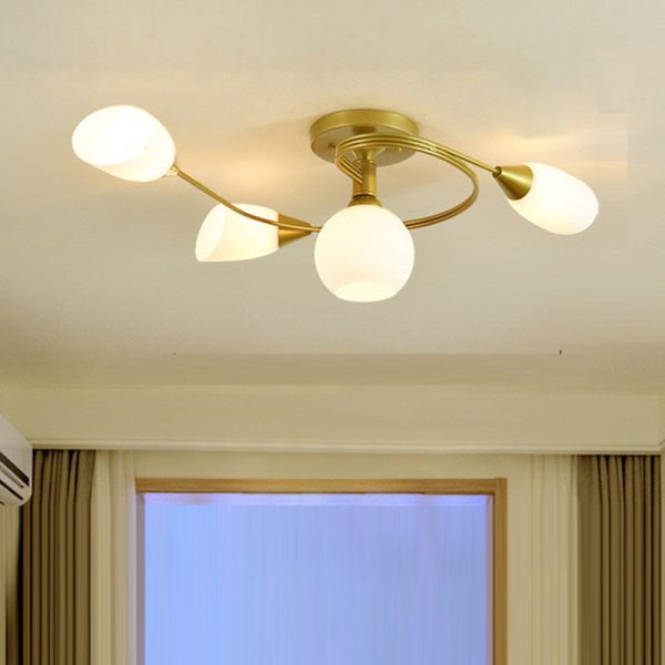 Contemporary Scandinavian Glass Iron Circular Floral Bud 4/6 Lights Semi-Flush Mount Ceiling Light For Bedroom And Living Room - Image 19