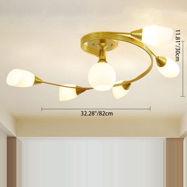 Contemporary Scandinavian Glass Iron Circular Floral Bud 4/6 Lights Semi-Flush Mount Ceiling Light For Bedroom And Living Room - Image 5