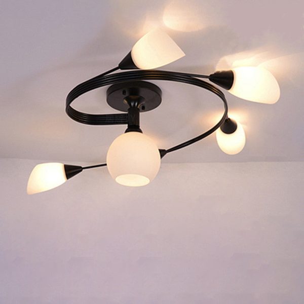 Contemporary Scandinavian Glass Iron Circular Floral Bud 4/6 Lights Semi-Flush Mount Ceiling Light For Bedroom And Living Room - Image 16