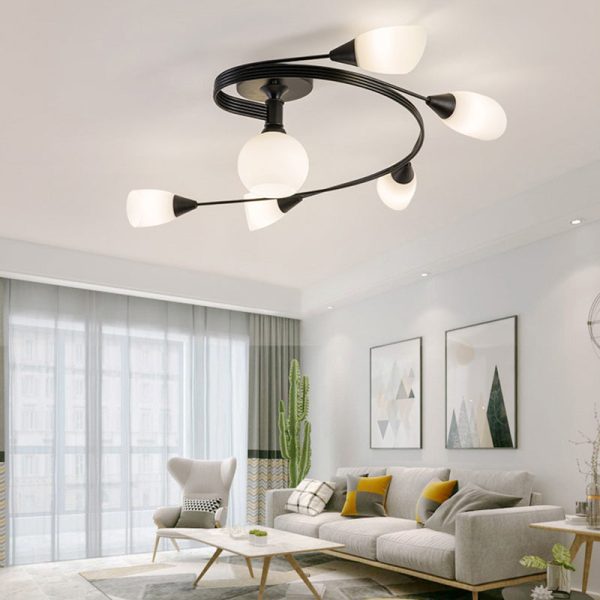 Contemporary Scandinavian Glass Iron Circular Floral Bud 4/6 Lights Semi-Flush Mount Ceiling Light For Bedroom And Living Room - Image 17